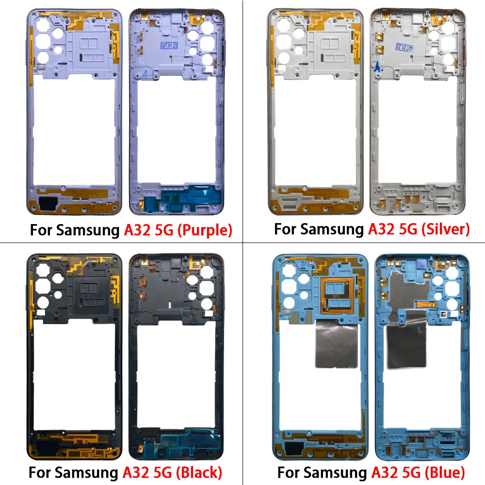 5Pcs，Middle Frame For Samsung A32 4G A325F A32 5G A326F With Camera Glass Lens Front Housing Middle Bezel Chassis Shell Parts