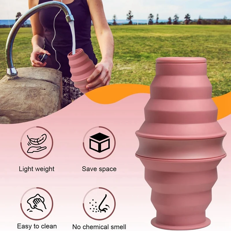 2PCS Collapsible Water Bottles 17 Oz BPA Free Leak Proof Foldable Silicone Bottle With Anti-Collapse Ring