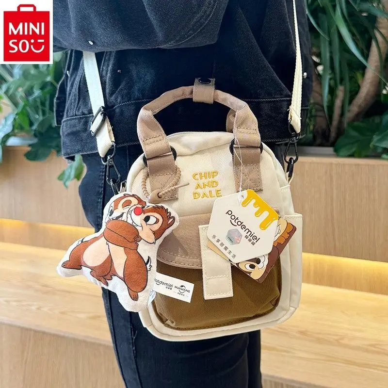 MINISO Холщовая Сумка через плечо с диснеевским рисунком Qiqi, сумка на одно плечо, милый студенческий Повседневный вместительный рюкзак