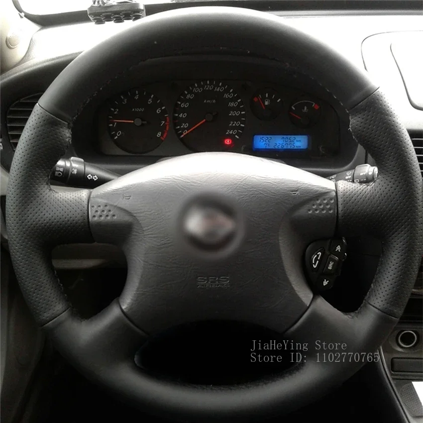 

Чехол на руль из черной кожи ручной работы, нескользящий, прочный, для Nissan Almera 2000-2003, аксессуары для интерьера
