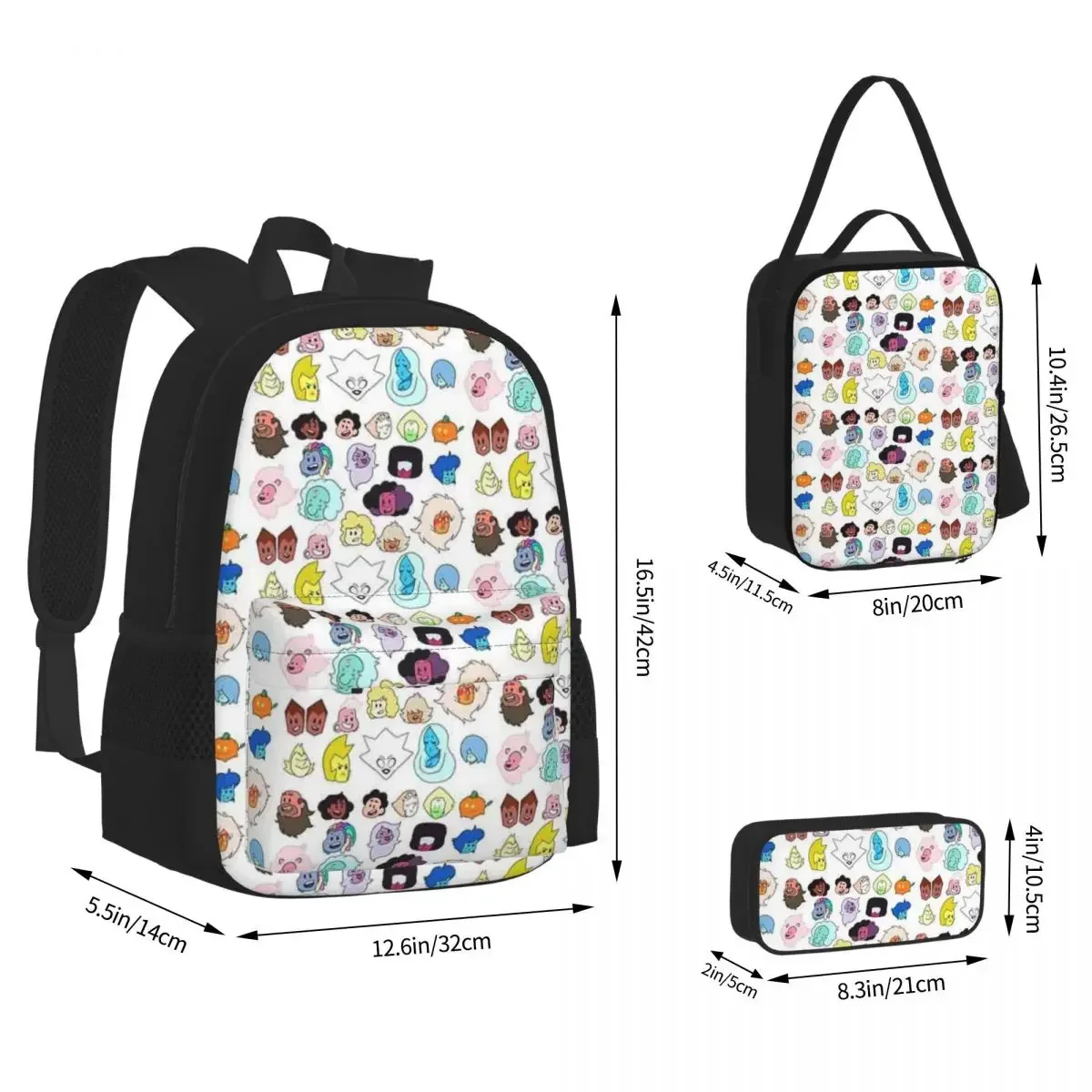 Steven Universe Heads Backpacks Boys Girls Bookbag Students School Bags Cartoon Kids Rucksack Lunch Bag Pen Bag Three-Piece Set