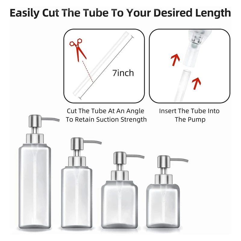 Reemplazo de bomba dispensadora de jabón líquido de acero inoxidable, 6 uds., con rosca para boquilla y tubo de tamaño de cuello estándar 28/400