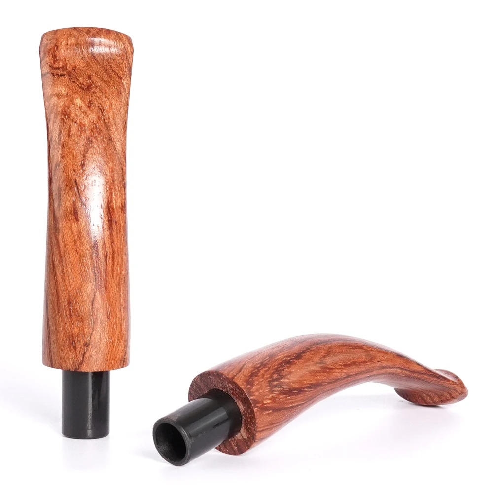 1pc solid wood handle 9mm pipe channel DIY Curved  handle pointed tobacco pipe acrylic tenon OD 10.3mm wood mouthpiece OD 15mm