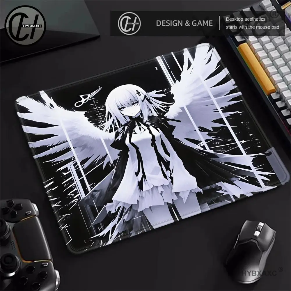 Broken Wing Gothic Angel Girl Mouse Pad Black White EMO Anime Oversized Non Slip Keyboard Desk Mat