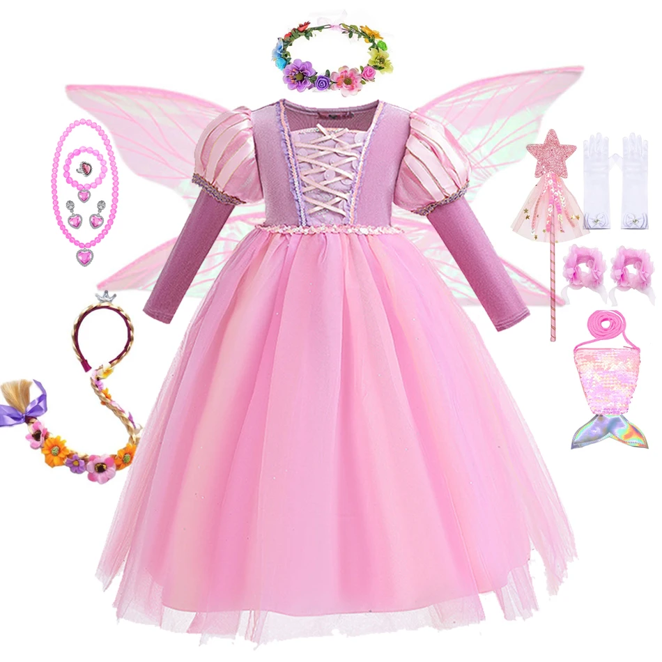 

Girl Rapunzel Dress Children Birthday Party Princess Cosplay Costume Dress Fancy Kids Children Outfit Clothes