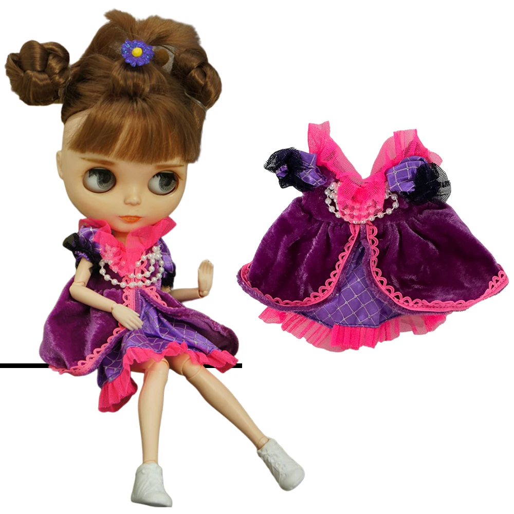 

NK 1 Pcs Doll Fashion Purple Dress For Blythe Doll Accessories For Blythe Dolls Clothes Party Skirt Clothes Children Toy Gift