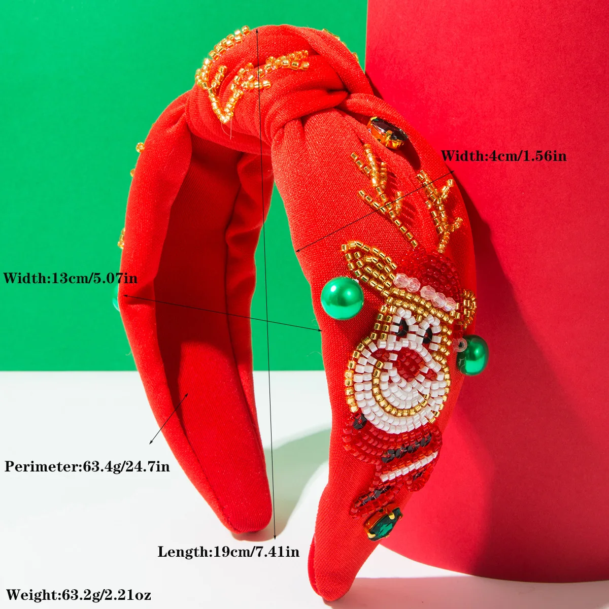 Christmas Solid Color Rhinestone Pearl Hand-sewn Seed Bead Deer Pattern Wide Brim Knotted Headband for Women