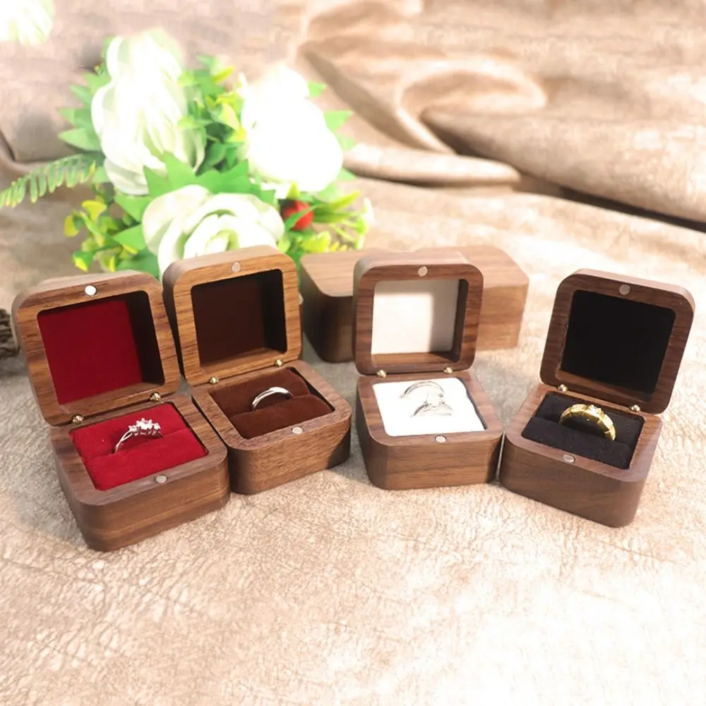 Fashion 1/2 Slots Spade Wood Rings Holder Square Luxury Rings Display Case Proposal Storage Rings Bearer Box Couple