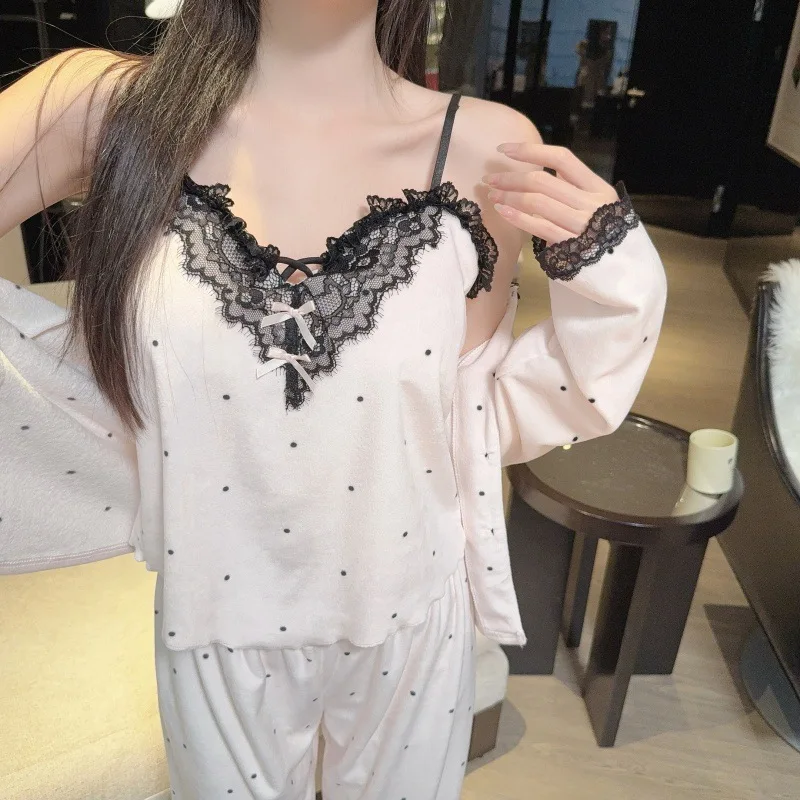 

Бархатные сексуальные пижамы женские, новинка 2023 года, домашний комплект из трех предметов, двусторонние велюровые теплые осенне-зимние пижамы в корейском стиле