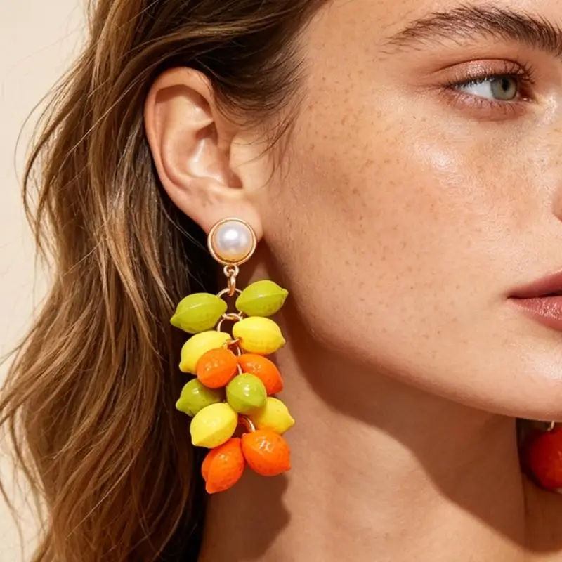 195C Colorful Drop Earrings with Round Bead Look Top, Lightweight Statement Jewelry for Vacation, Party, and Summer Outfits