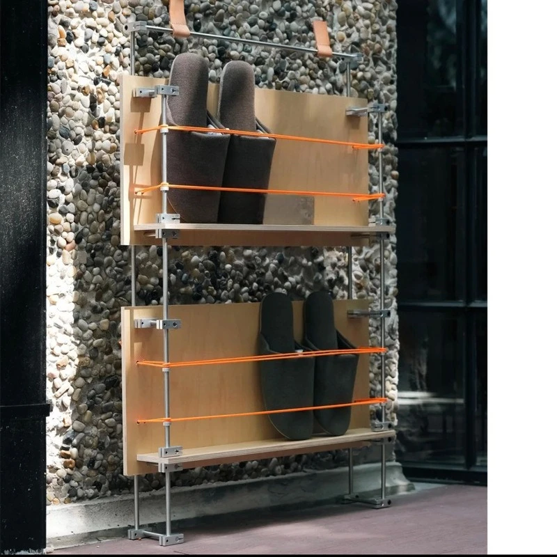 Modern entrance small shoe rack optical stainless steel solid rod birch magazine household display rack