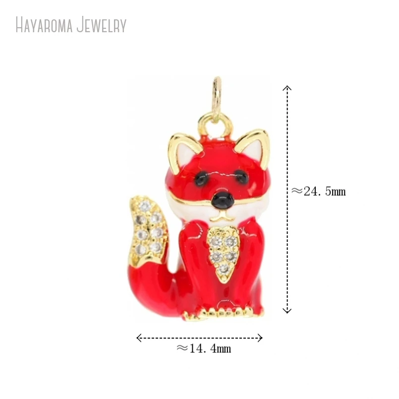 

5Pcs Wholesale Gold Color Animal Animals Fox Invisible Setting Pendant Red Metal Cubic Zirconia Copper Enamel Charms PM53966