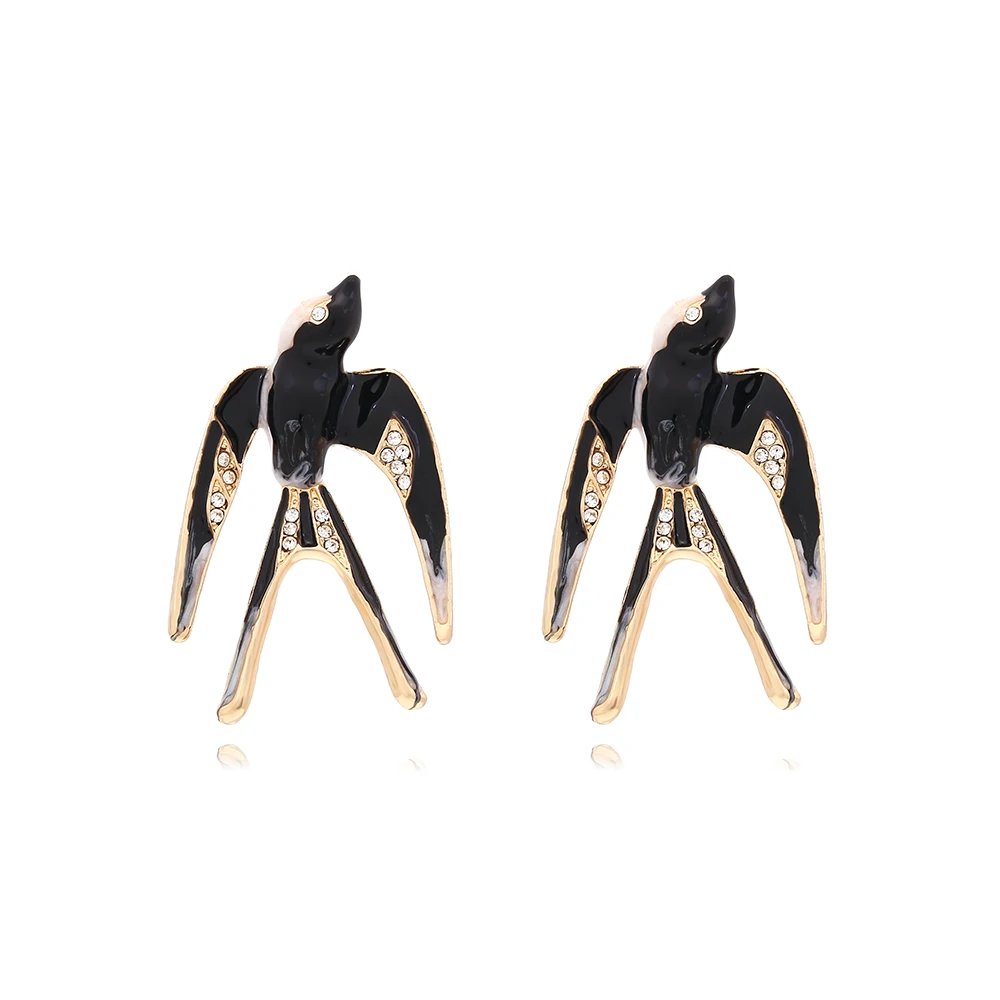 Personalized alloy with diamonds oil drop retro temperament bird earrings