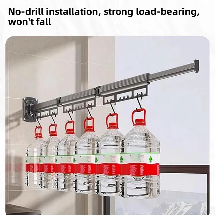 Invisible Clothes Drying Rack Wall Mounted Retractable Compact Space Saving Home Garden Clothesline Drying Rods Foldable Design