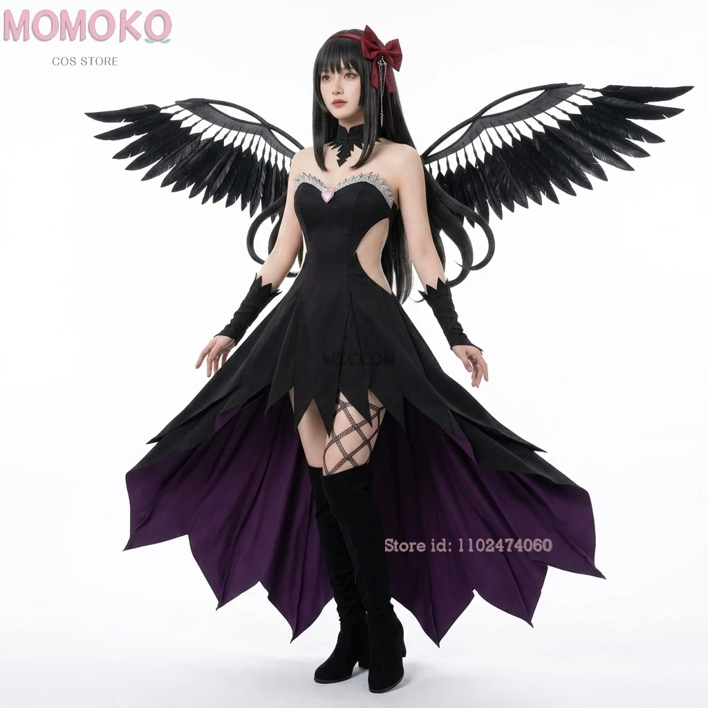 Anime Cosplay Halloween-Kostüme Devil Homura Homura Akemi Komplettes Gothic-Cos-Outfit Puella Magi Madoka Magica Cosplay