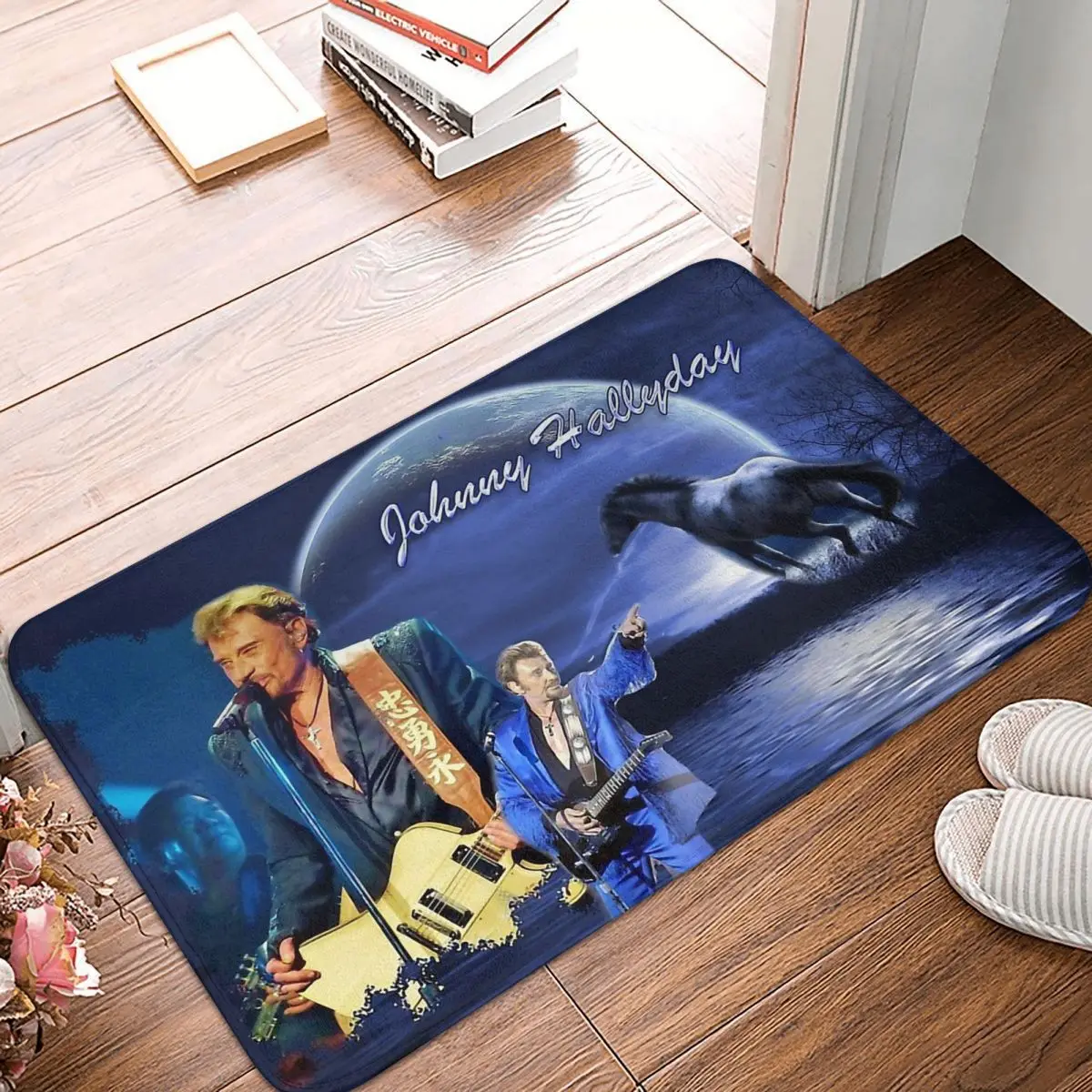 Johnny Hallyday Rock Music French Singer Bathroom Non-Slip Carpet Gift For Fans Flannel Mat Welcome Doormat Floor Decor Rug