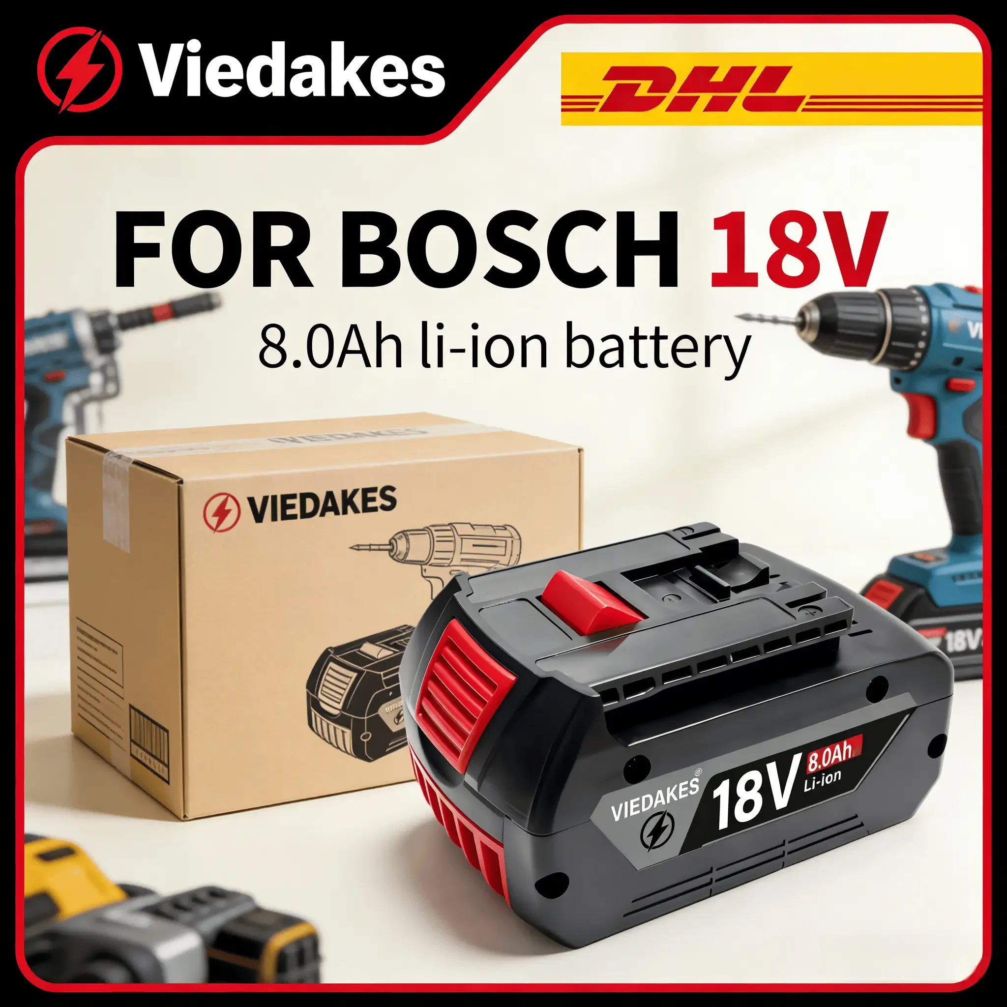 

VIEDAKES for Bosch Battery 18V Rechargeable 8.0Ah Professional 18650 Battery for Bosch 18V Drill Tools replacement
