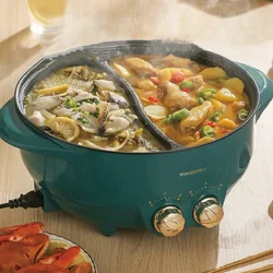 Electric Hot Pot Mandarin Duck Pot 6L Non Stick Barbecue Integrated Pot Large Capacity Electric Cooking Pot Suitable 1-6 People