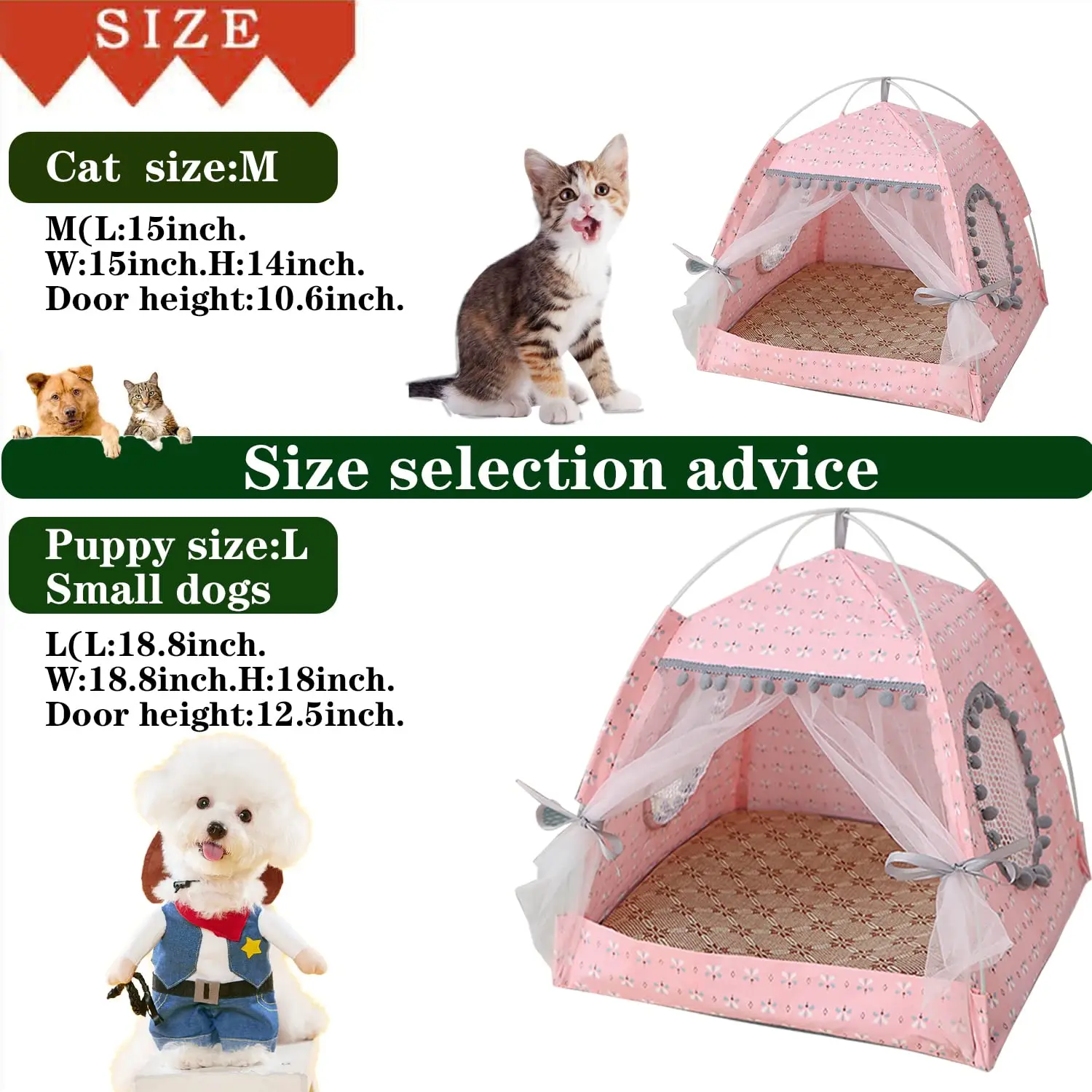 Cat Princess Indoor Tent House Pet Dog Cute Floral Cave Nest Bed Portable Dog Tents , floral pink