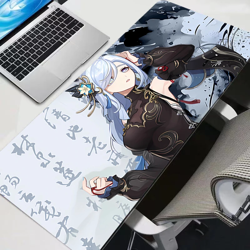 

Gaming Mouse Pad Anime Lock Edge Computer G-genshin Impact Shenhe Gamer Desk Mouse Mat For CS GO Office Laptop 90x40cm Mousepad