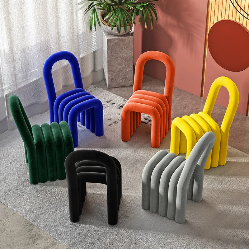 Nordic personality special-shaped elbow chair designer creative backrest dining chair hotel bedroom flannel