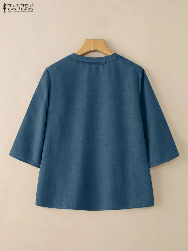2025 ZANZEA Camicie da donna Moda Manica 3/4 Girocollo Solido Casual Top Estate Primavera Camicetta da donna Abbigliamento elegante Blusas