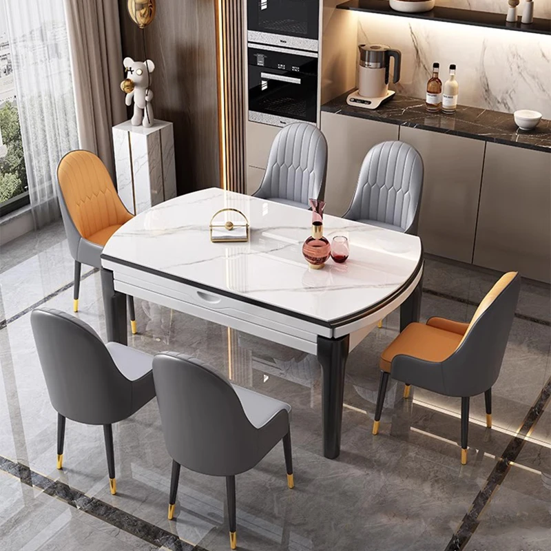

Trendy Round Dining Table Household Cooker Luxury Combination Dining Table Modern Simple Compact Children Mesa Trendy Furniture