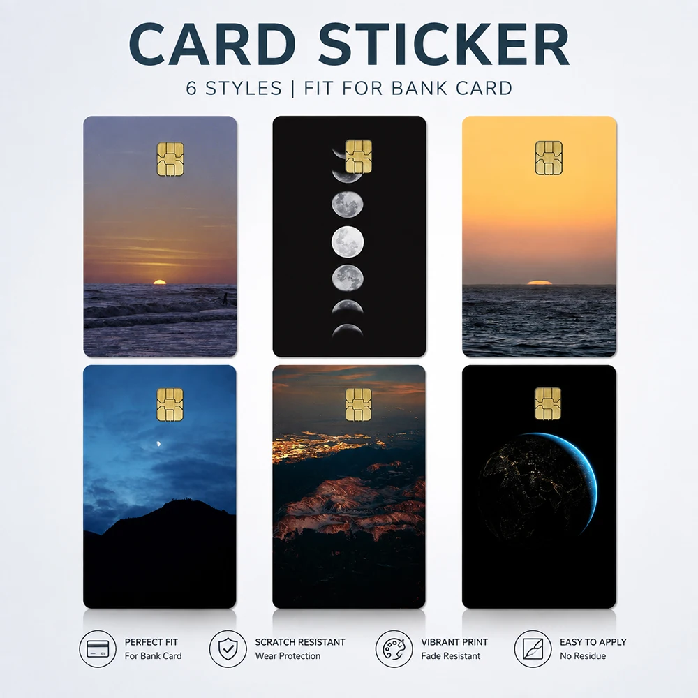 Creative Card Sticker Decorative Skin for Bank Card Debit Card Transit Card Chip Card Cover Ocean Moon Earth Pattern Waterproof