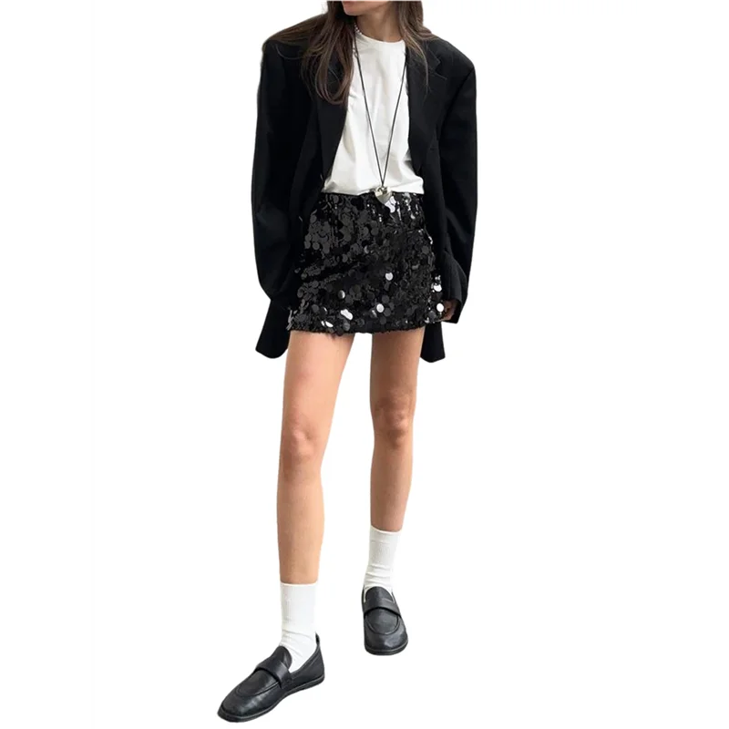 NEU-Mini-Paillettenrock für Damen, dehnbar, Bleistift, figurbetont, für Ausgehen, Party, Club, glitzernde Röcke