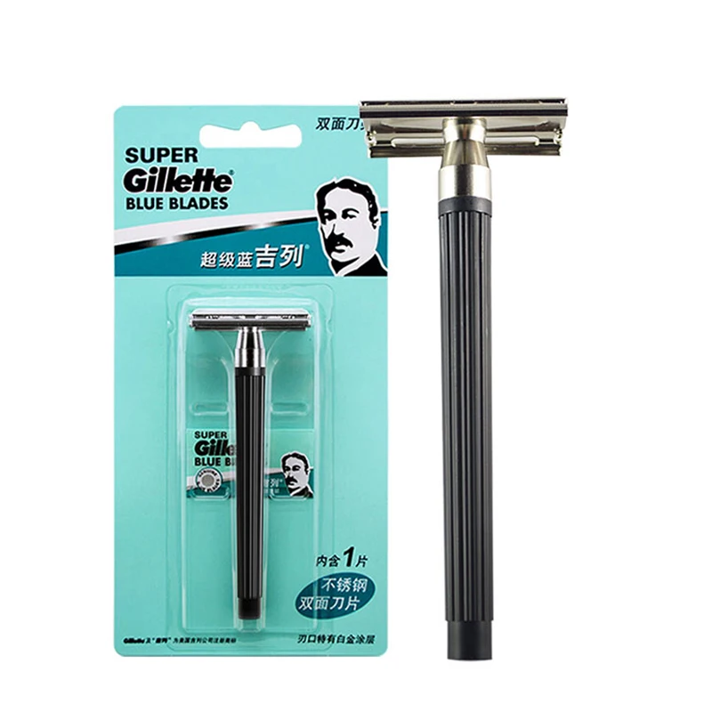 Gillette Super Blue Men Shaving Razors 1 Holder With 1 Blade Official Authentic Safety Razors Shaving Beard For Men