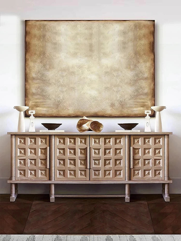 

American Retro Solid Wood Sideboard Living Room Entrance Carved TV Cabinet Storage Cabinet