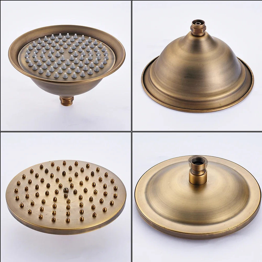 Brass Antique Bathroom Shower Faucet Set Wall Mount Dual Handle with Handshower + Shelf Brass Bathroom Shower Mixer Tap