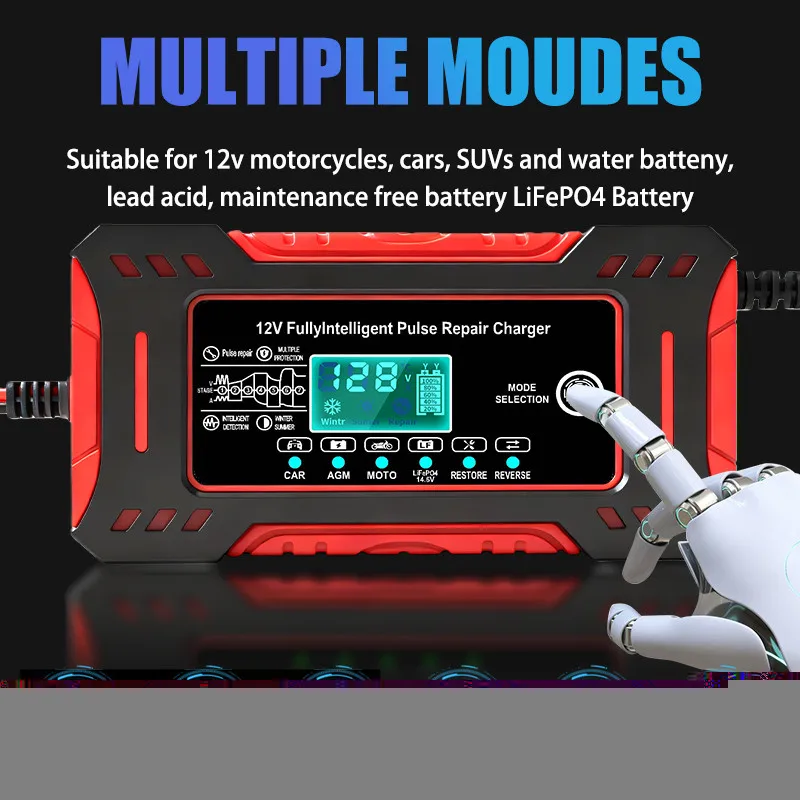 12V 6A Car Battery Charger 14.6V 6A Digital Display Electric Motorcycles Charger For LiFePO4 Lead Acid AGM Smart Battery Repair