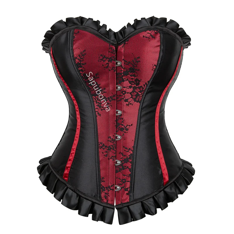 

Corset Top Bustier Plus Size Flower Lace UP Overbust Corselet Burlesque Sexy Lingerie Costume Renissance Women Red Blue Purple