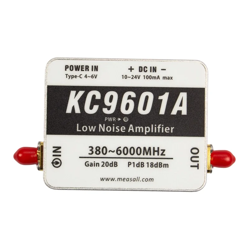 

A73E-KC9601A LNA Module Ultra-Wideband 380Mhz-6Ghz Low Noise Amplifier 2.4G/5.8G 20Db High Gain Type-C Power Supply