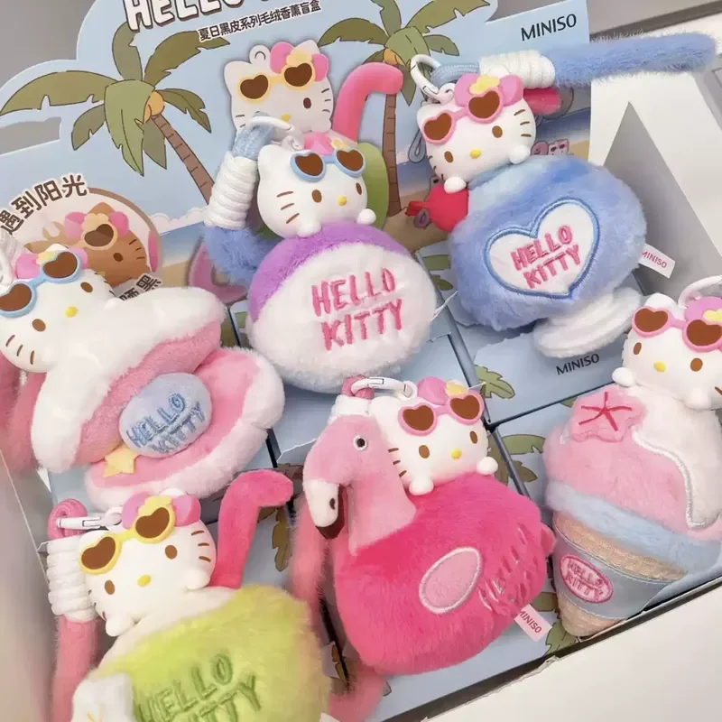 

Genuine Hellokitty Summer Black Leather Aromatherapy Plush Blind Box Cute Color Change Bag Pendent Diy Keychain Gift
