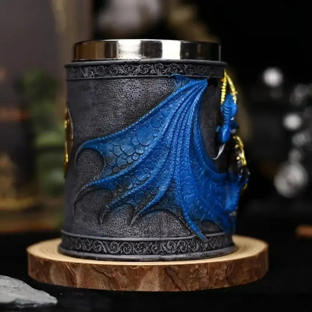 Dragon-themed Mug Mythical Dragon Drinkware Stainless Steel Beer Mug 600ml Retro Tankard Dragon Resin Coffee Cup Fantasy for Pub