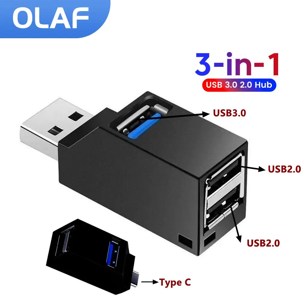 

USB 3.0 HUB Extender Adapter Multi Port USB Hub2.0 Splitter Type C High Speed Data Transfer HUB For PC Laptop U Disk Card Reader