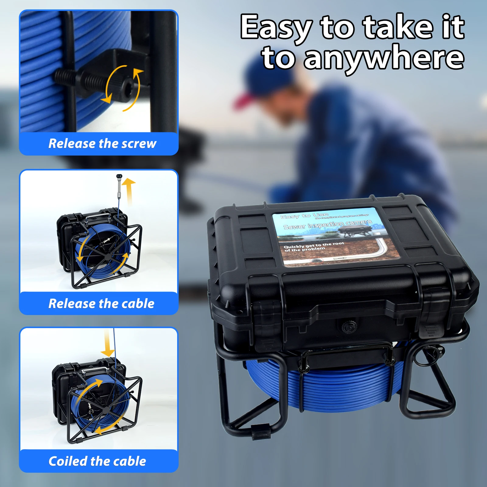 Portable 7-Inch HD Monitor Sewer Endoscope System Wide Angle Industrial Pipeline Camera DVR SD Card H.264 For Sewage Inspection