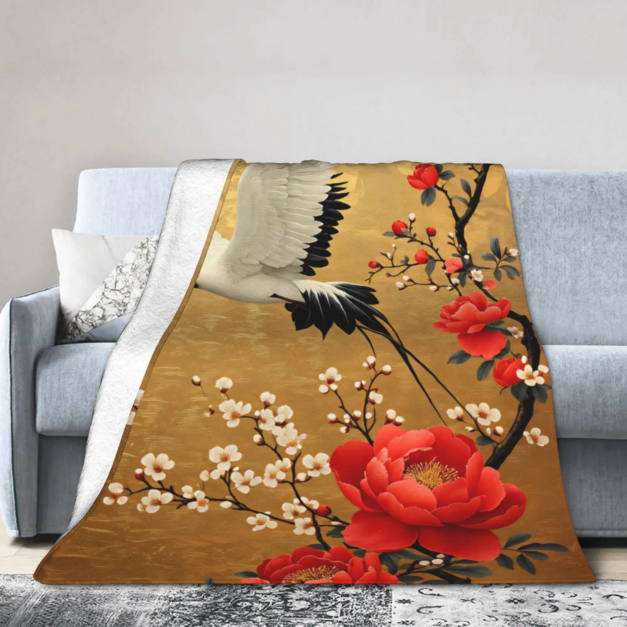 Chinese Style Crane Blanket Quality Warm  Throw Blanket Spring Children Couch Bed Street Trend Bedspread
