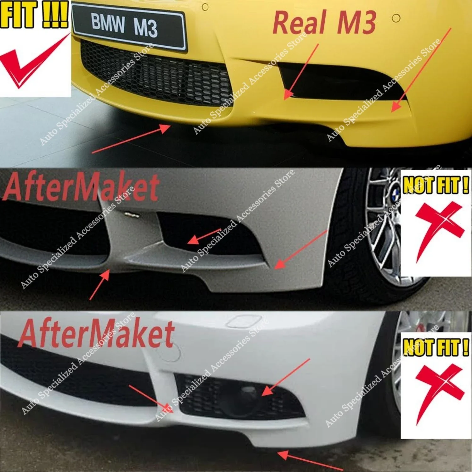 For BMW E9X M3 Front Bumper Lip Splitter Foglamp Trim Cover Spoiler E90 E92 E93 M3/M3 GTS 2008-2013 Real M3 Bodykits Tuning