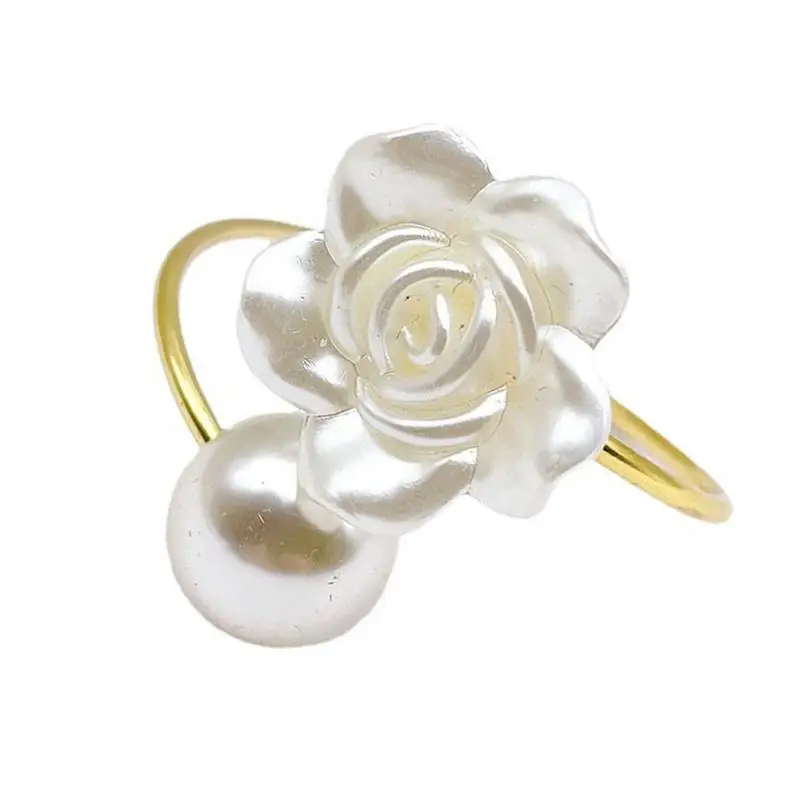 Alloy Napkin Buckle Pearl White Flower Simple Drill Pearls Ring Napkin Holder For Dining Party Wedding Table Decorations