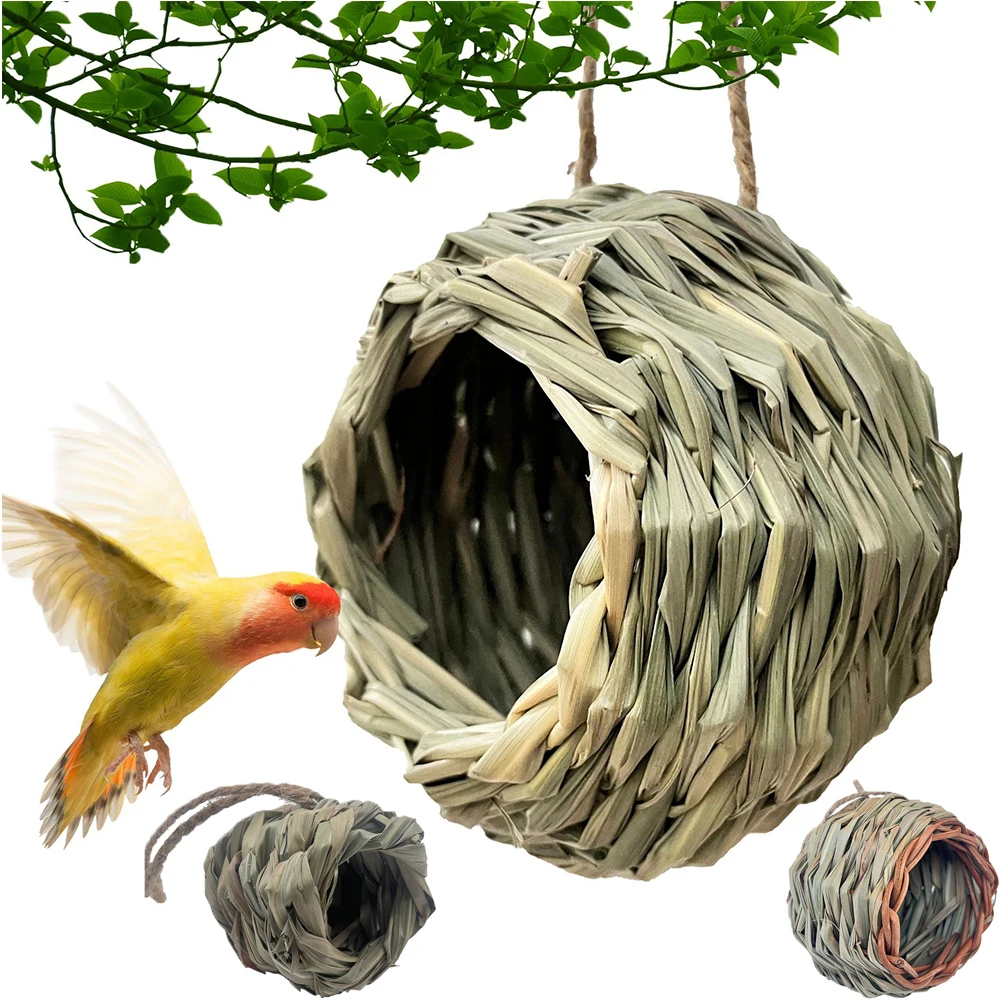 Houses for Wild Birds Bird's Nest in Straw Garden Nest Woven House Hut Straw Bird Birdhouse House Handwoven Bird Cage Decoration