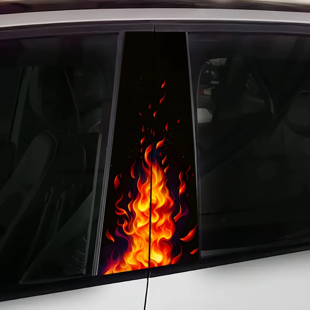 2-Piece Eternal Burning Flame Auto Sticker Durable Vinyl Protective Film for B-pillar External Fittings