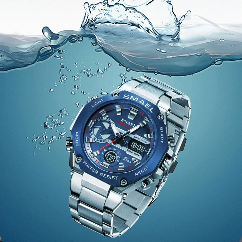 New Stainless Steel Watches Fashion Bussiness Watches 50M Waterproof 8097 Men\'sWristwatches Sports Quartz Watches Gifts Mens