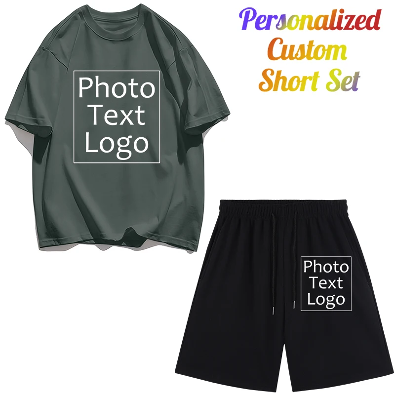 

Personalized Custom Logo Summer Casual Team Work Short Sets Man Commute Street Cotton Short Sleeve Pocket Loose All-Match Shorts