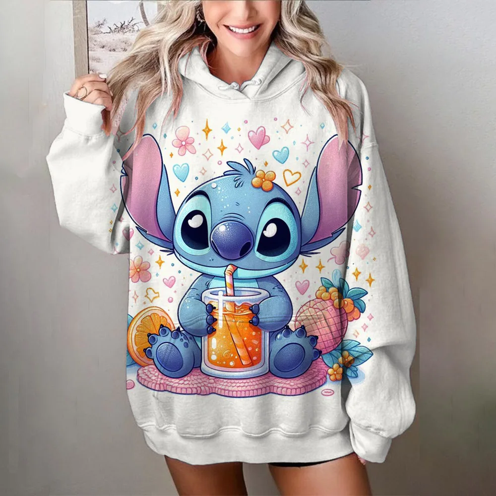 Disney Stitch print Cartoon Hooded Sweater Jacket Clothes Hoodie Oversize Design Feeling Loose and Comfortable