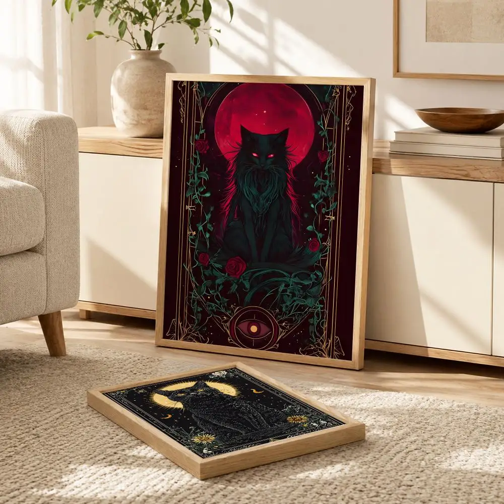 C-Cat Pictures Under The Full Moon Cute art Poster Modern PP Paper Wall Decorative for Cafe Office Bar Home Wall Decor Gift