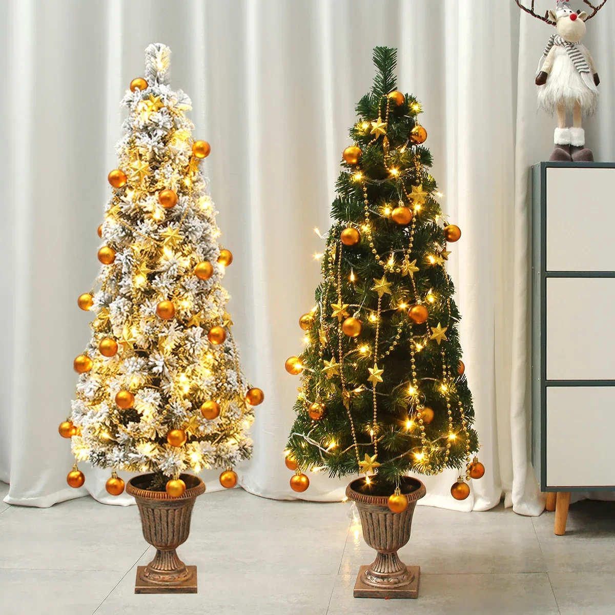 

Mini Christmas Tree, 120CM Artificial Tabletop Christmas Tree with LED String Lights & Ornaments DIY Xmas Pine Tree
