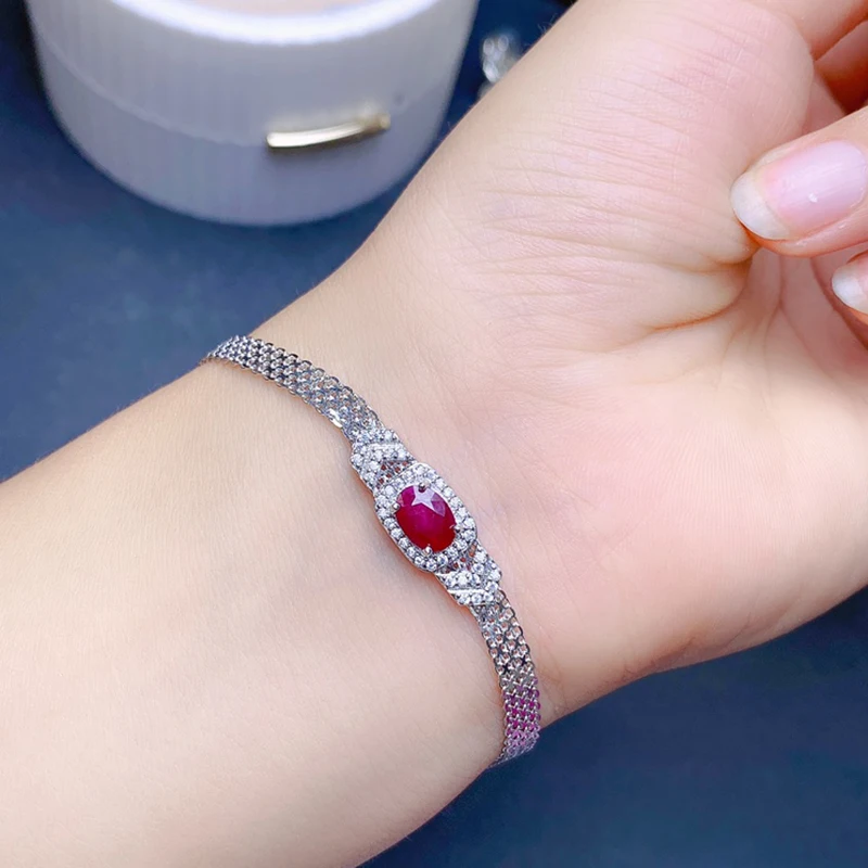 Natural Ruby Bracelet for women silver 925 jewelry luxury gem stones 18k gold plated free shiping items